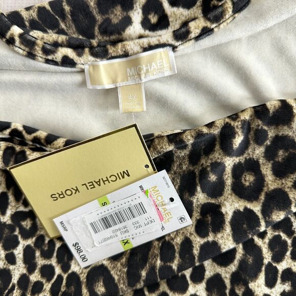 Michael Kors Women’s Animal Leopard Print Brown Black Long Sleeve Top Size 4X - Picture 7 of 10